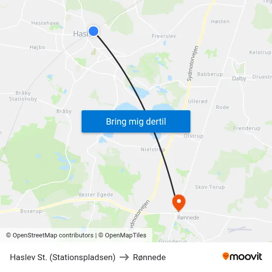 Haslev St. (Stationspladsen) to Rønnede map