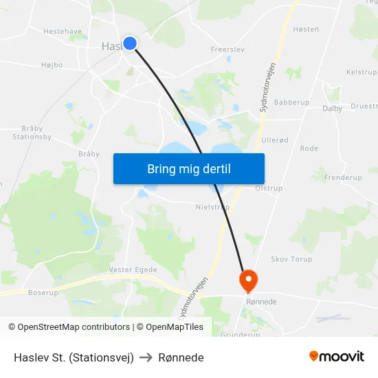 Haslev St. (Stationsvej) to Rønnede map