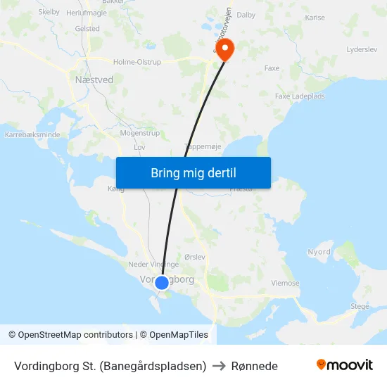 Vordingborg St. (Banegårdspladsen) to Rønnede map