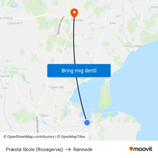 Præstø Skole (Rosagervej) to Rønnede map