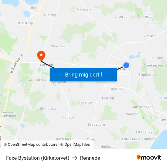 Faxe Bystation (Kirketorvet) to Rønnede map
