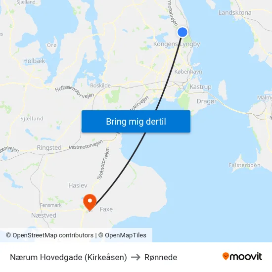 Nærum Hovedgade (Kirkeåsen) to Rønnede map