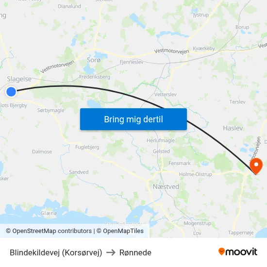 Blindekildevej (Korsørvej) to Rønnede map