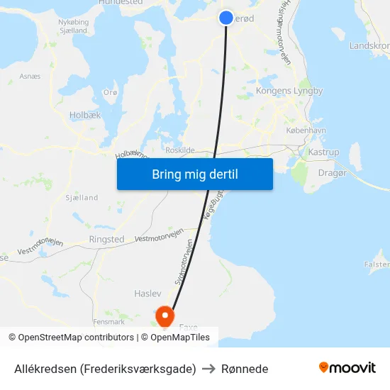 Allékredsen (Frederiksværksgade) to Rønnede map