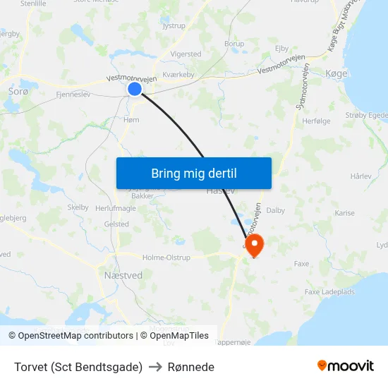 Torvet (Sct Bendtsgade) to Rønnede map