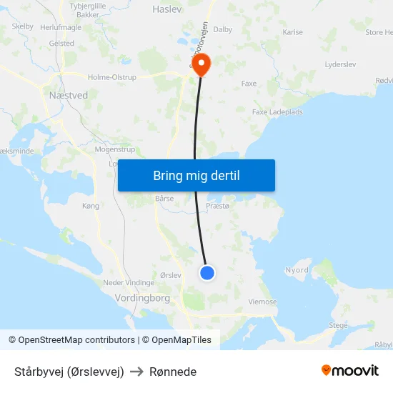 Stårbyvej (Ørslevvej) to Rønnede map