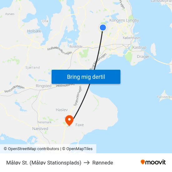 Måløv St. (Måløv Stationsplads) to Rønnede map