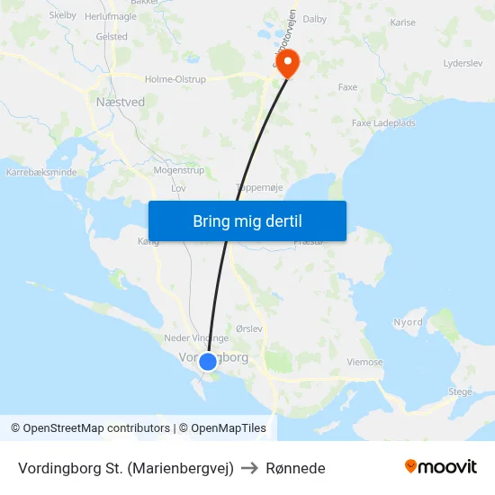 Vordingborg St. (Marienbergvej) to Rønnede map
