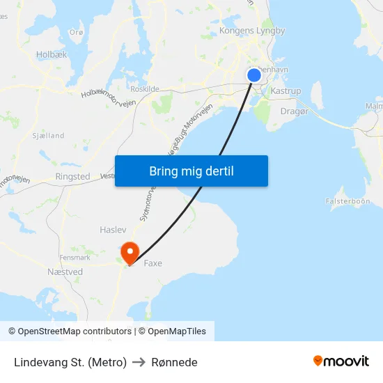 Lindevang St. (Metro) to Rønnede map