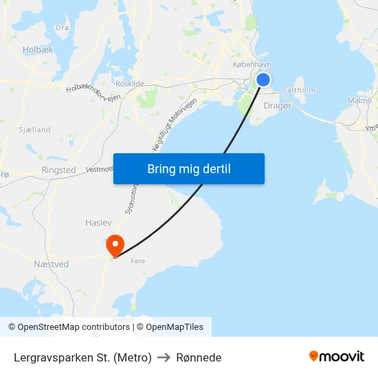 Lergravsparken St. (Metro) to Rønnede map