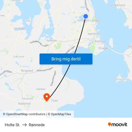 Holte St. to Rønnede map