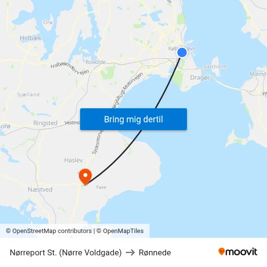 Nørreport St. (Nørre Voldgade) to Rønnede map