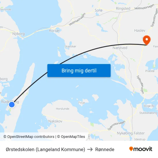 Ørstedskolen (Langeland Kommune) to Rønnede map