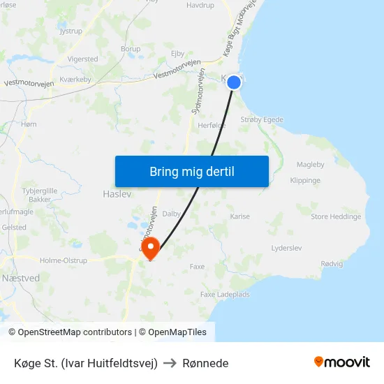 Køge St. (Ivar Huitfeldtsvej) to Rønnede map