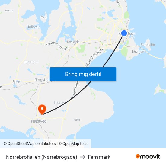 Nørrebrohallen (Nørrebrogade) to Fensmark map