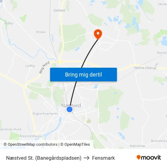Næstved St. (Banegårdspladsen) to Fensmark map