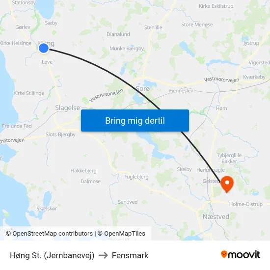 Høng St. (Jernbanevej) to Fensmark map