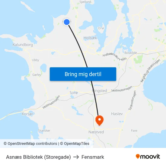 Asnæs Bibliotek (Storegade) to Fensmark map
