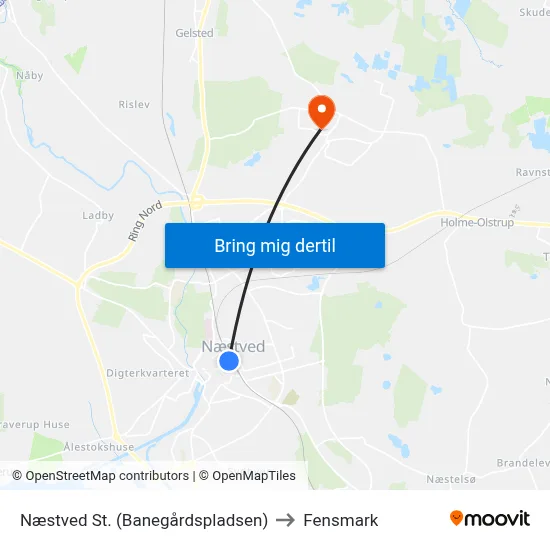 Næstved St. (Banegårdspladsen) to Fensmark map