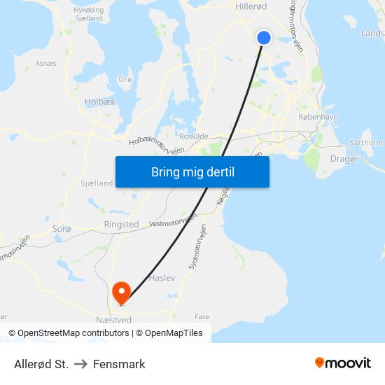 Allerød St. to Fensmark map