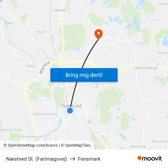 Næstved St. (Farimagsvej) to Fensmark map