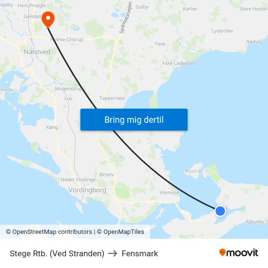 Stege Rtb. (Ved Stranden) to Fensmark map