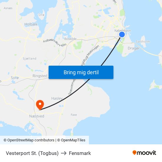 Vesterport St. (Togbus) to Fensmark map