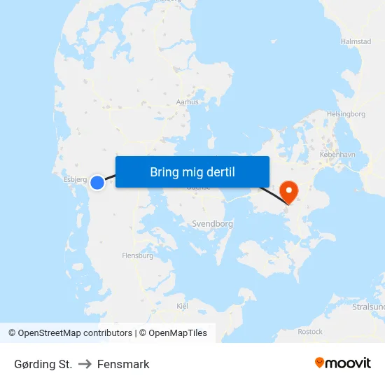 Gørding St. to Fensmark map