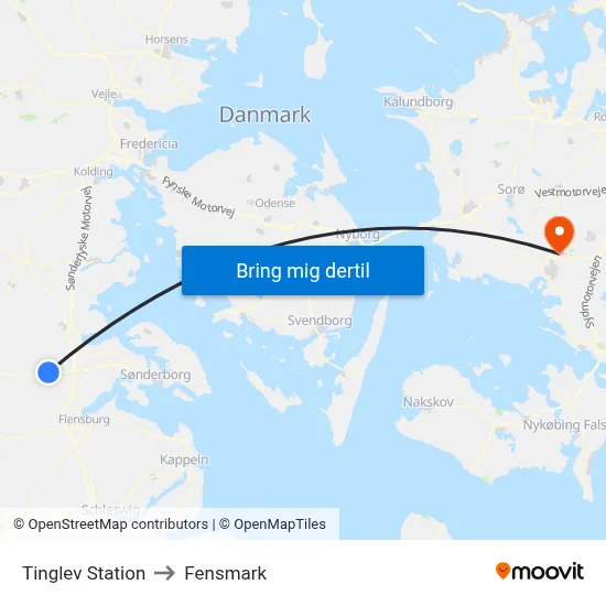 Tinglev Station to Fensmark map