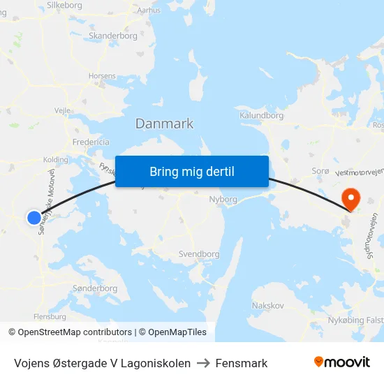 Vojens Østergade V Lagoniskolen to Fensmark map