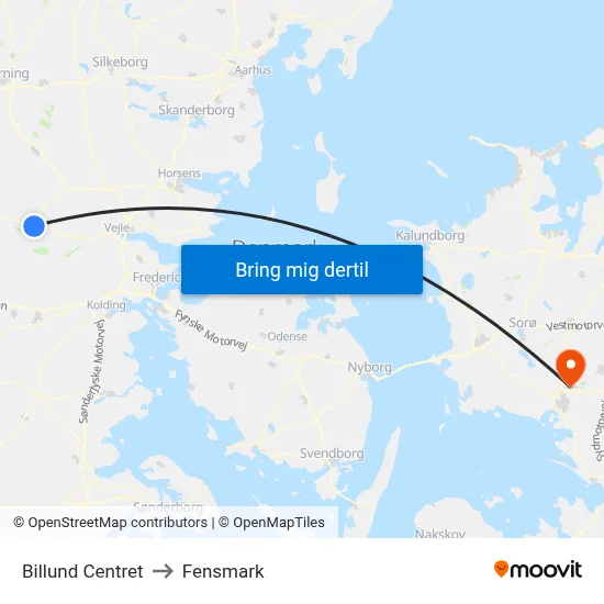 Billund Centret to Fensmark map