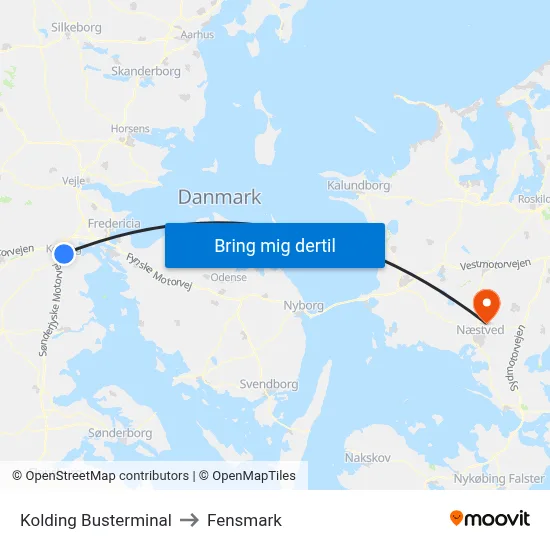 Kolding Busterminal to Fensmark map