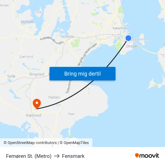 Femøren St. (Metro) to Fensmark map