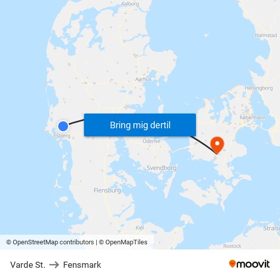 Varde St. to Fensmark map