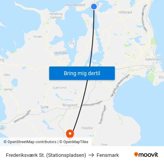 Frederiksværk St. (Stationspladsen) to Fensmark map