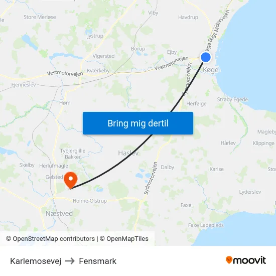 Karlemosevej to Fensmark map