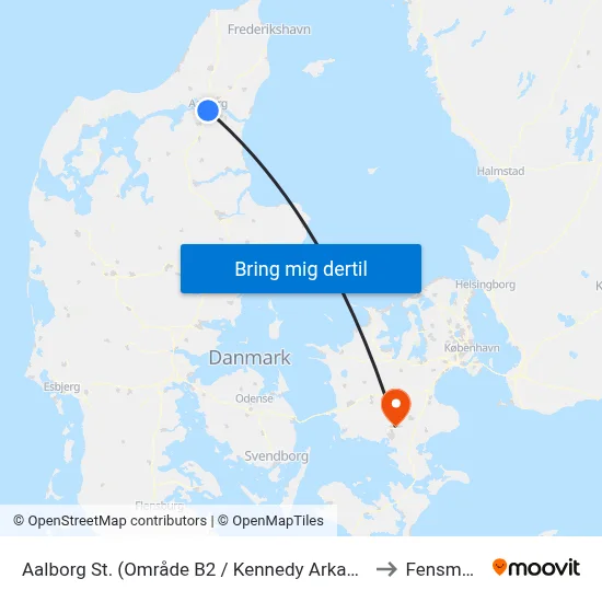 Aalborg St. (Område B2 / Kennedy Arkaden) to Fensmark map