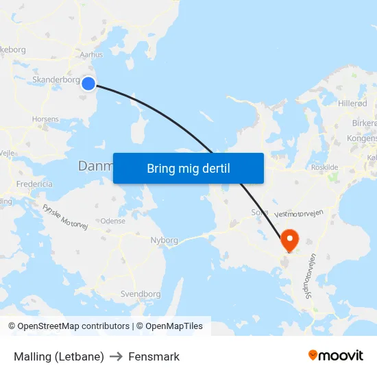 Malling (Letbane) to Fensmark map