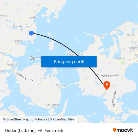Odder (Letbane) to Fensmark map