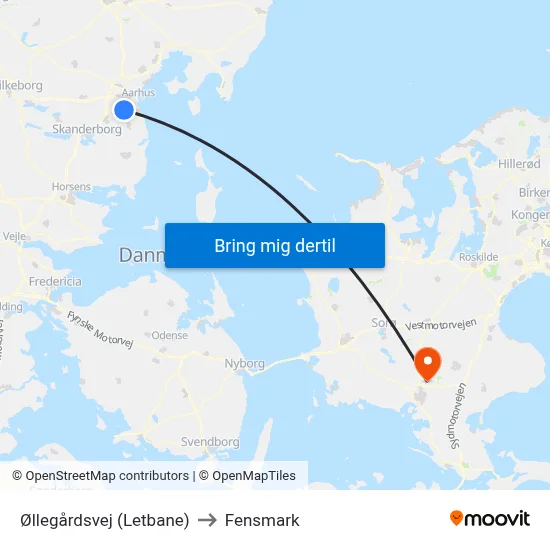 Øllegårdsvej (Letbane) to Fensmark map