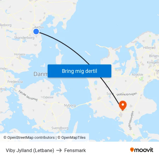 Viby Jylland (Letbane) to Fensmark map