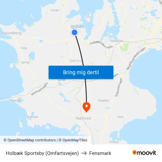 Holbæk Sportsby (Omfartsvejen) to Fensmark map