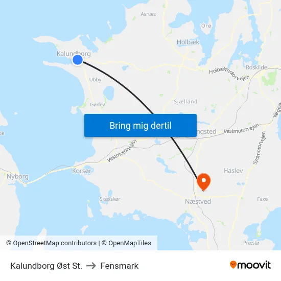Kalundborg Øst St. to Fensmark map