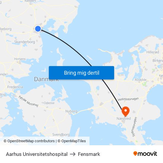 Aarhus Universitetshospital to Fensmark map