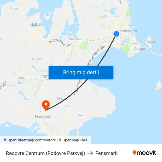 Rødovre Centrum (Rødovre Parkvej) to Fensmark map