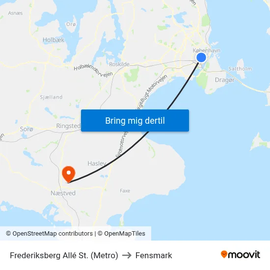 Frederiksberg Allé St. (Metro) to Fensmark map