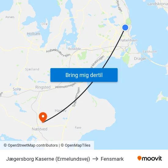 Jægersborg Kaserne (Ermelundsvej) to Fensmark map