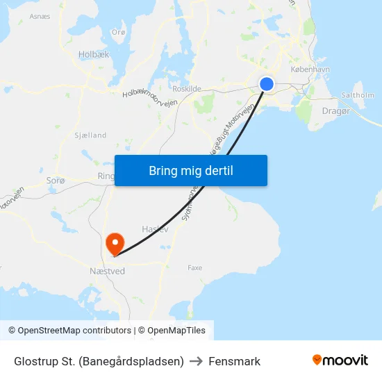 Glostrup St. (Banegårdspladsen) to Fensmark map