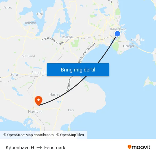 København H to Fensmark map