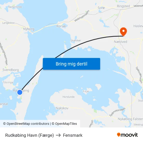Rudkøbing Havn (Færge) to Fensmark map